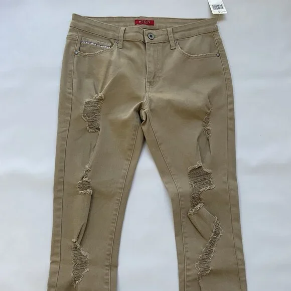 Guess Men’s Nico Destroyed Skinny Jeans Light Beige Size 34X32 - Picture 9 of 16